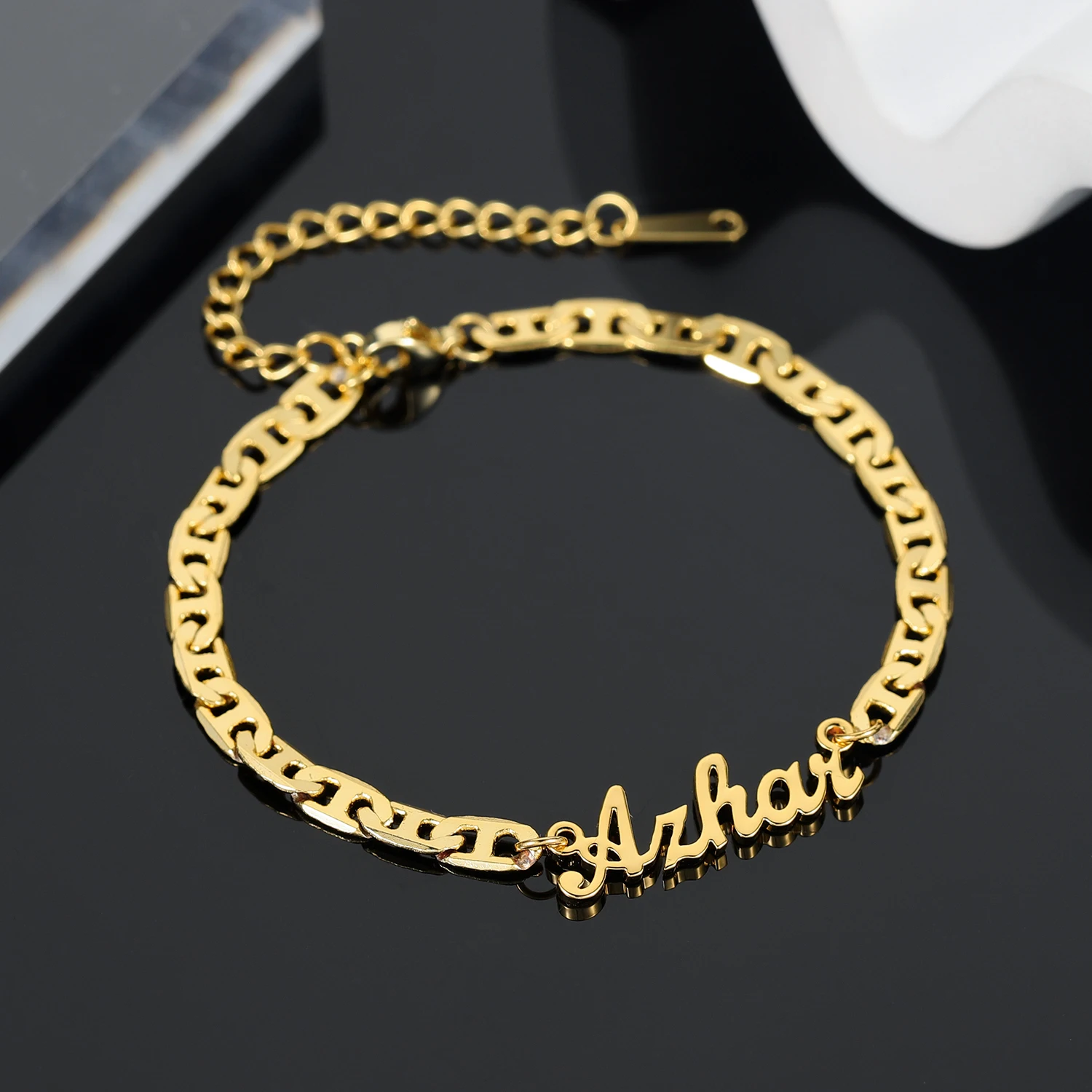 Custom Name Bracelets For Women Personalized Charms Names Anklet Stainless Steel Gold Flat Chain Nameplate Summer Gift Jewelry