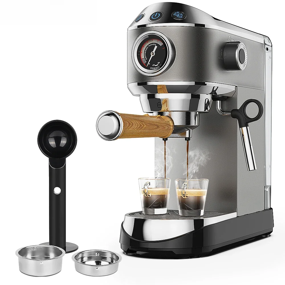 BioloMix 20 Bar Máquina de Café Semi Automática em Pó, com Bastão de Vapor de Leite, para Espresso,