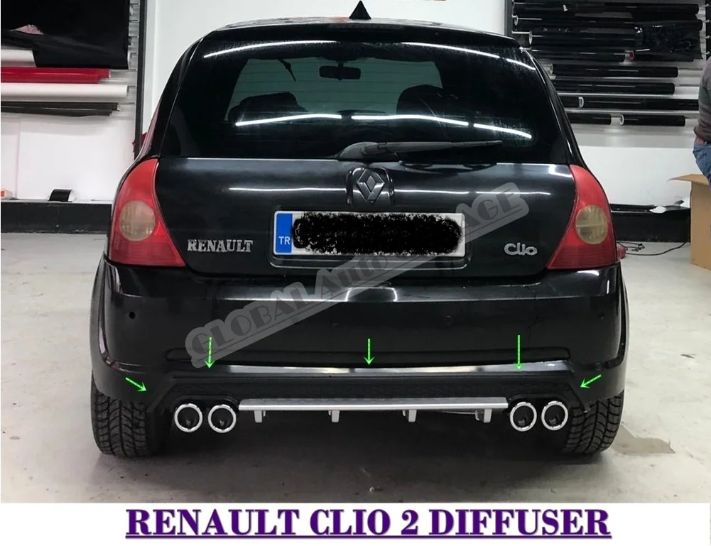 For Renault Clio 2 Hatchback Diffuser 1998 1999 2000 2001 2002 2003 2004 2005 Rear Bumper Extension Attachment Auto Universal