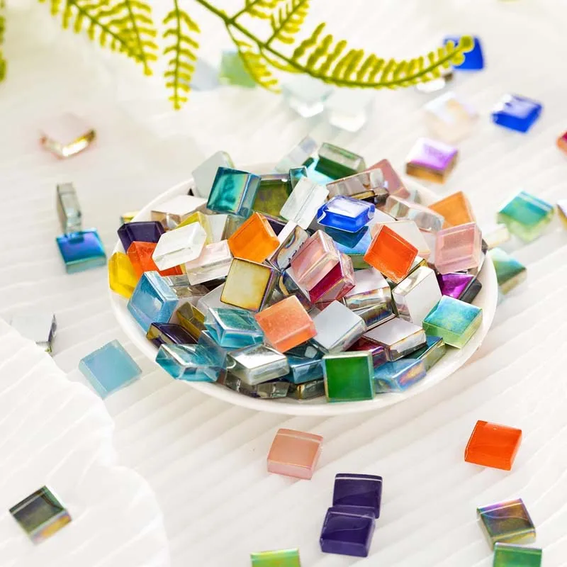 100 Stück Regenbogen-Glasmosaikfliesen für Heimwerker, Kunsthandwerk, Kristall, kreative Materialien, Kunststein und handgefertigte Projekte