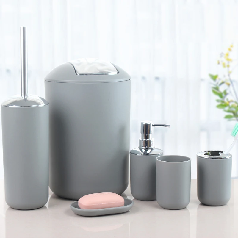 Fashion Bathroom Accessories Set Toothbrush Holder Toothbrush Cup Soap Dispenser Soap Dish Toilet Brush Trash can Gift Set