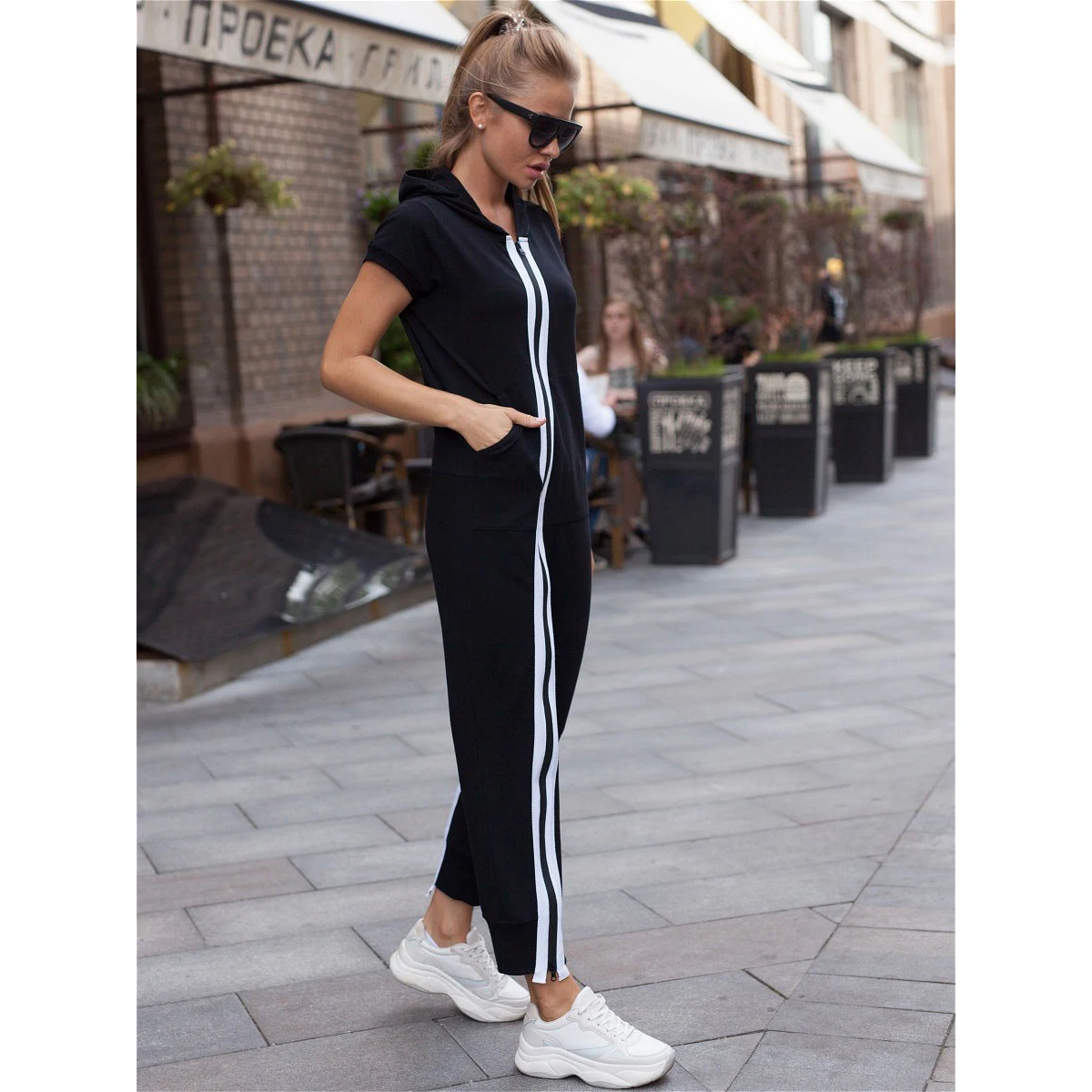 Tinaa 2024 Fashion Hood Contrast Color Loose Jumpsuits Bottoms for Casual Going-out Occasion Stylish Loose Jumpsuits