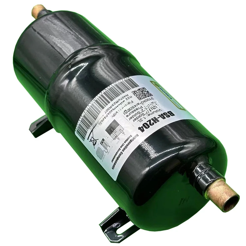 Low profile horizontal suction accumulator is designed for vehicle rooftop air conditioners or blade type chillers & freezers