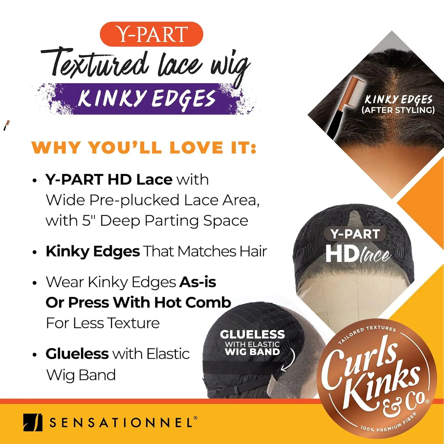 센세이셔널 HD 레이스 프론트 합성 가발 컬스 킹크스 앤 코 글루리스 킹키 엣지 Y-파트 킹키 브레이드 아웃 20인치