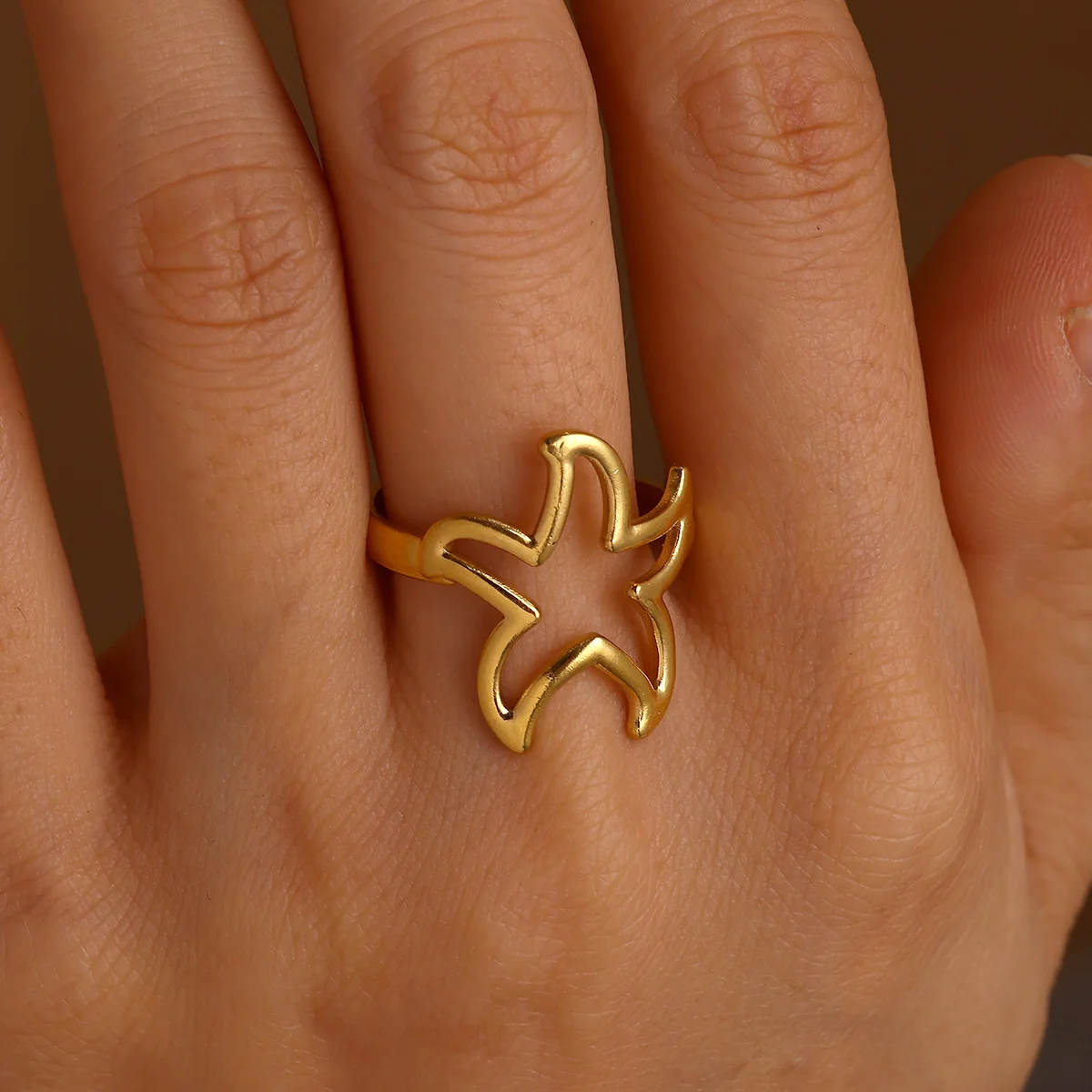 

Ocean Starfish Cute Gold Color Rings For Women Waterproof Flower Stainless Steel Bague Romantic Party Jewelry Accessories Gifts