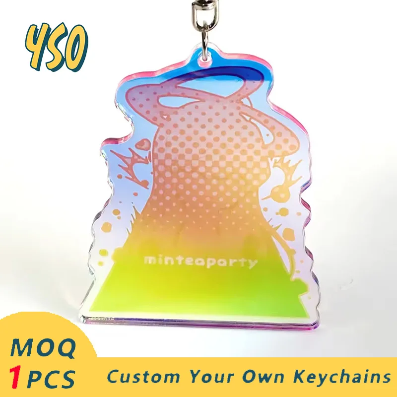 YSO CNC Diamond Cut Acrylic Keychain Manufacturer Custom Rainbow Charms