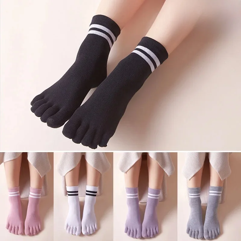 1/5 paires orteils chaussettes courtes femme fille coton rayé solide respirant doux élastique Invisible chaussettes 5 doigts chaussettes Harajuku