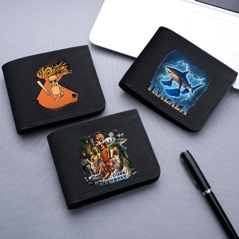 Italian Brainrot Short Wallets Cartoon Nylon Wallet Portable Tung Tungtung Sahur Card Holder Coin Purse Purses Children Gift