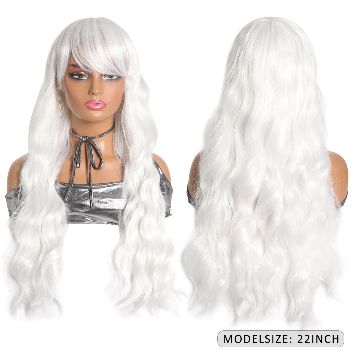 Lolita cosplay wig Synthetic wig White with bangs long curls Fluffy heat resistant for everyday party cosplay