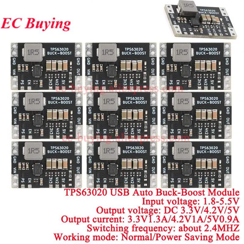 10Pc/1pc TPS63020 3.3V 4.2V 5V Lithium Battery Automatic Boost Buck Step Up Down Module XL63020 Microcontroller Power Low Ripple