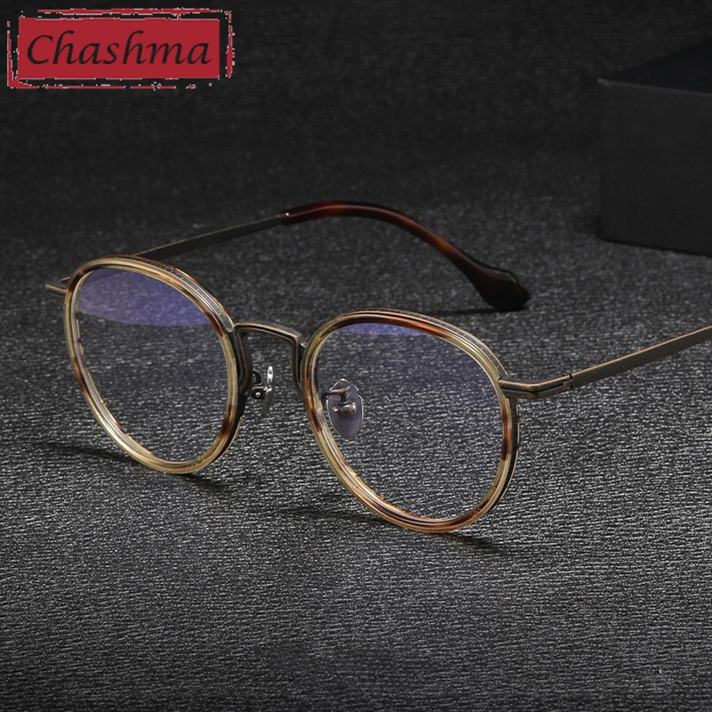 

Chashma Prescription Glasses Round Acetate Pure Titanium Men Women Eyeglasses Frames Optical Eyewear for Recipe Lenses Spectacle