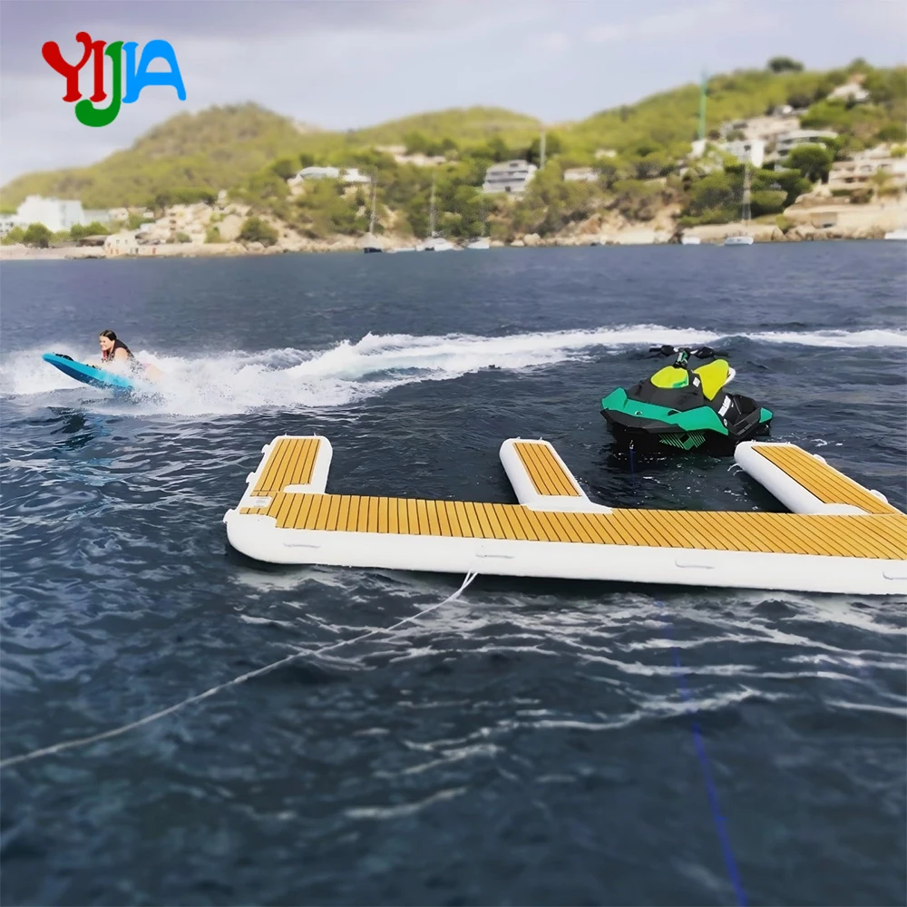 

Stock 4m/13ft Inflatable E Dock Platform Floating Mat EVA Non-Slip Double Jet Ski Dock For Jet Ski Parking Boat Pool