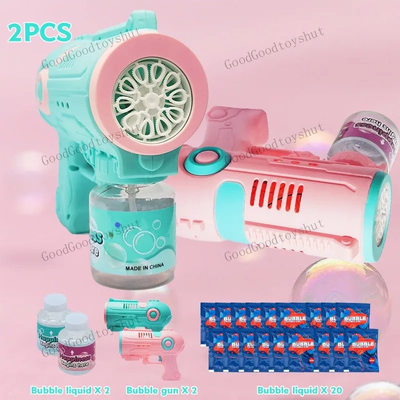 Pistola de bolhas com luzes LED, brinquedo soprador de bolhas automático para jogos ao ar livre, diversão para festas e atividades de verão