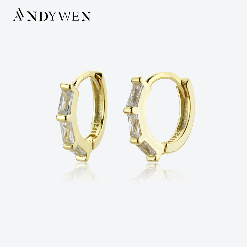 

ANDYWEN 100% 925 Sterling Silver Gold Square Zircon Hoops Piercing Pendiente Luxury Circle Round Huggies Fine Jewelry
