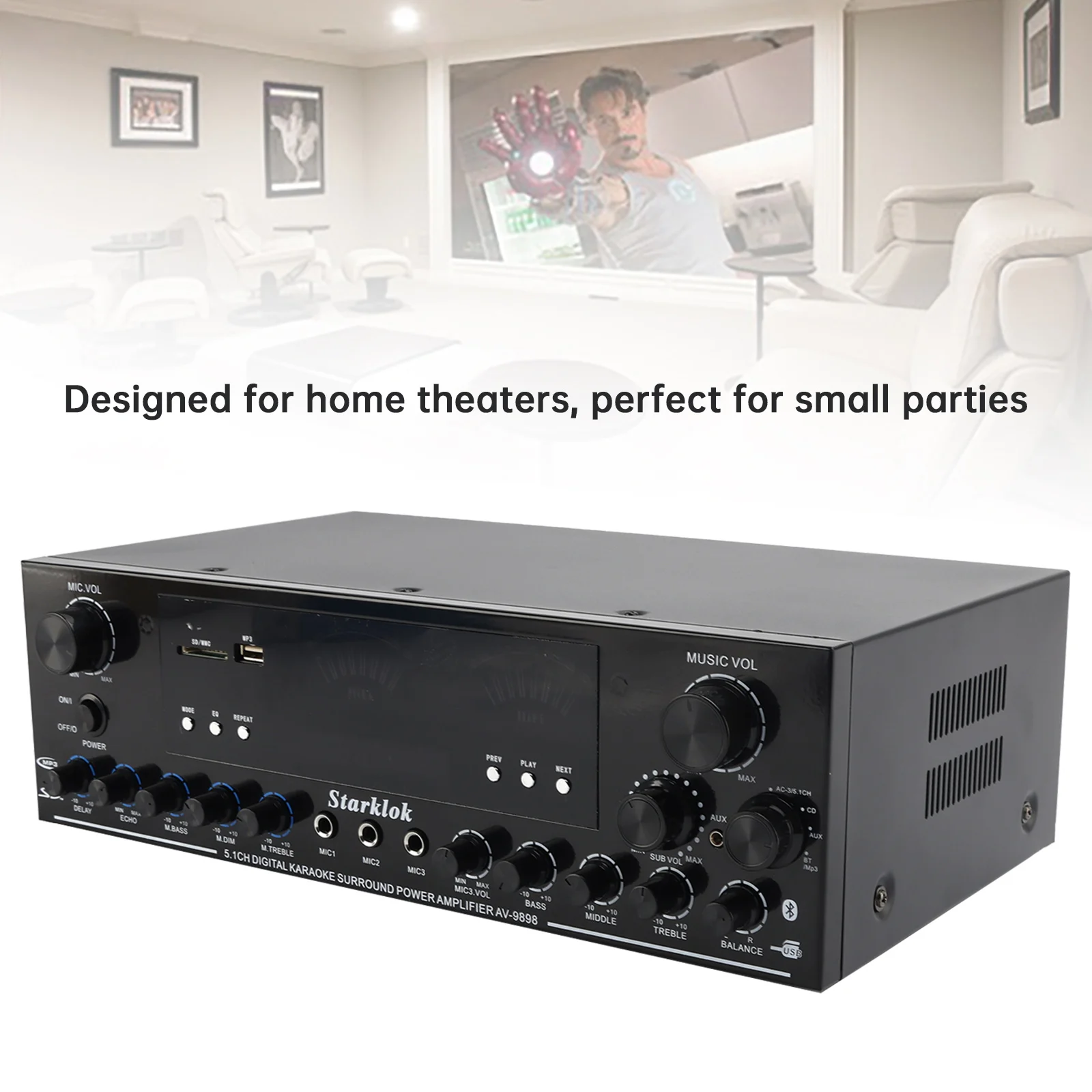 

3000W Stereo HiFi Power Amplifier 5.1-Channel Home Karaoke Bluetooth Amplifier