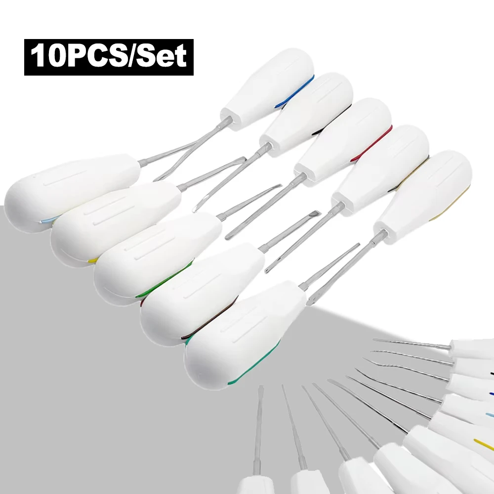 

10 шт./компл., стоматологический выращивающий лифт из нержавеющей стали, лифт с корнем и зубом, изогнутый хирургический инструмент, противоскользящая ручка