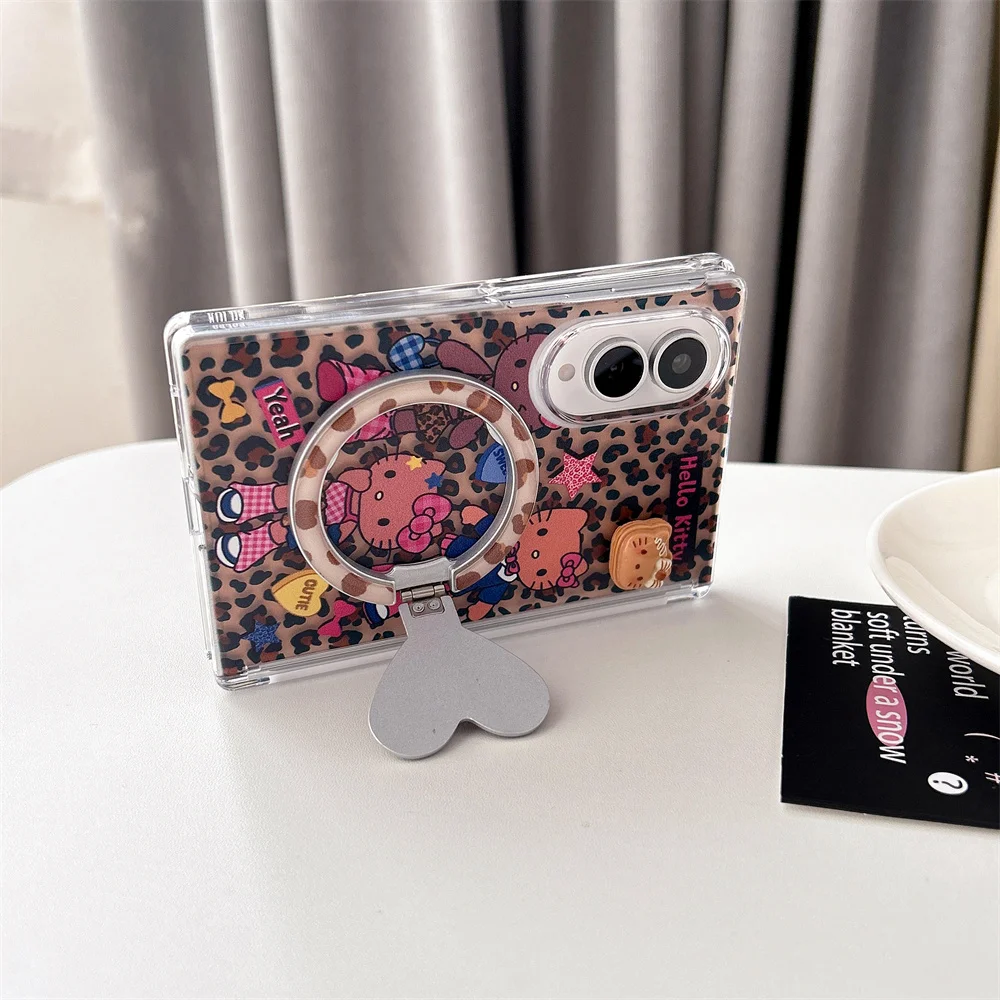 Modne etui na telefon z motywem kota w panterkę, z magnetycznym zamknięciem, do Samsung Galaxy Z Fold8Ultra 7 6 5 Fold 6 Fold7, z funkcją podstawki Magsafe i łańcuszkiem. — zdjęcie produktu 6