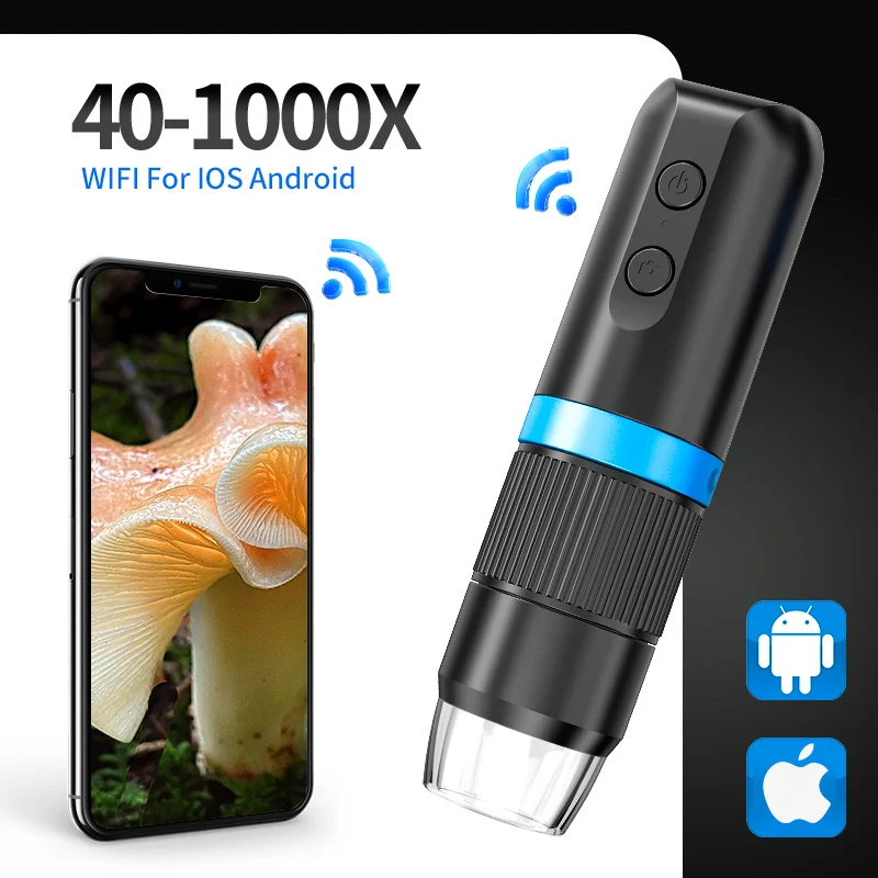 Wifi Digital Microscope 40-1000X 2MP Wireless Microscope Camera Video for Science Observing Coin PCB Plants for Android IOS