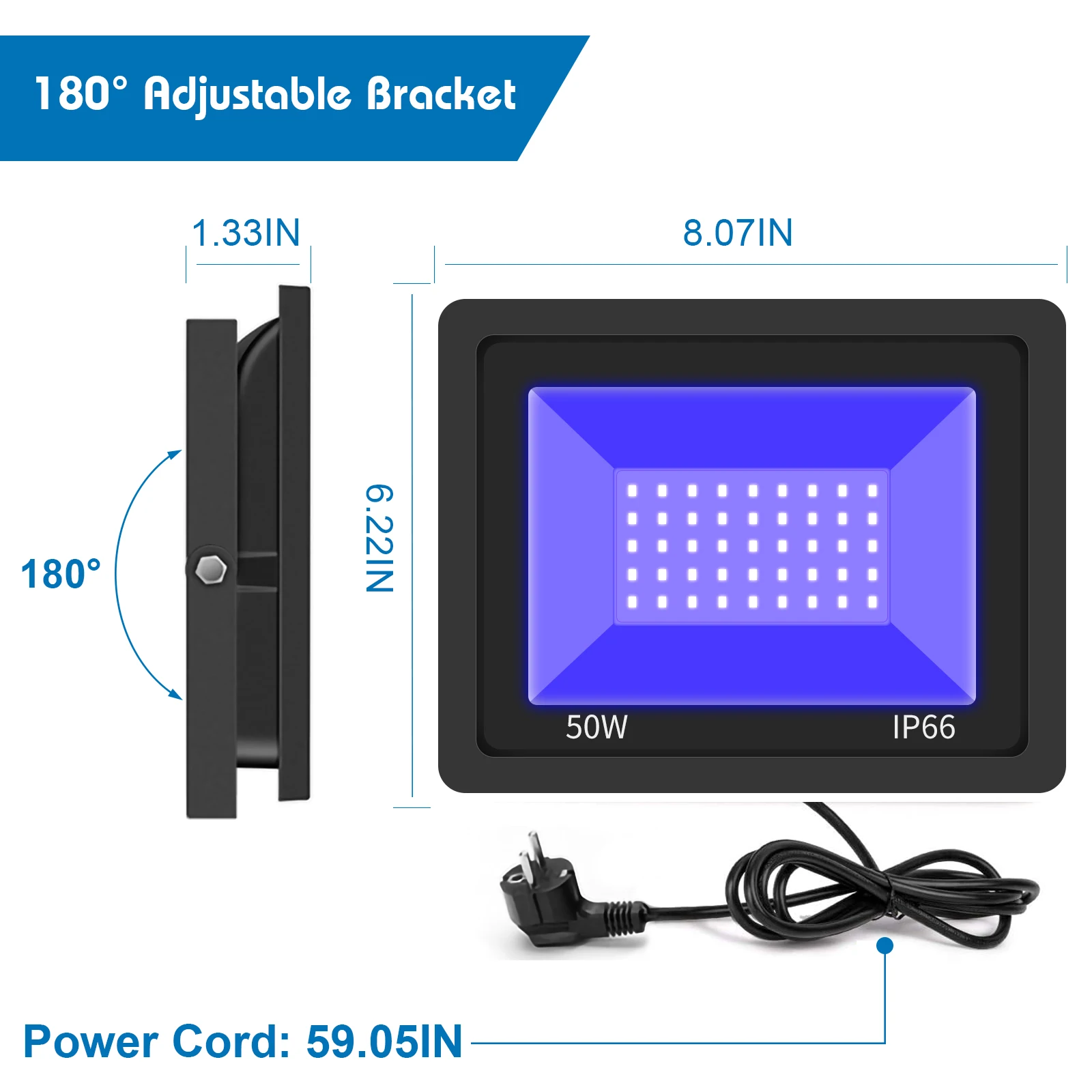 Foco LED UV de 30W, reflector UV de 365 nm, resistente al agua IP66, efecto de luz ultravioleta con interruptor de encendido/apagado para fiesta, DJ