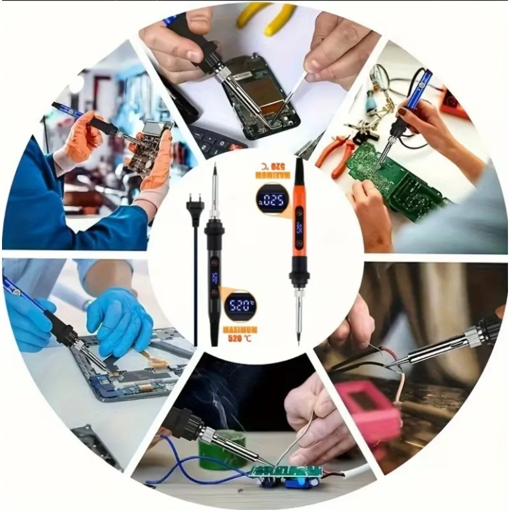 Kit De Fer À Souder Numérique À Température Réglable, Ensemble Complet D'outils De Réparation Électronique Avec Étui De Rangement, Fil À Souder, Pompe À Dessouder, Colophane, Pannes Et Pince À Épiler