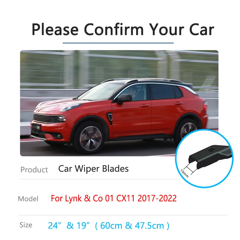 For Lynk & Co 01 CX11 2017 2018 2019 2020 2021 2022 Windscreen Window Front Rear Wiper Boneless Frameless Rubber Car Accessories