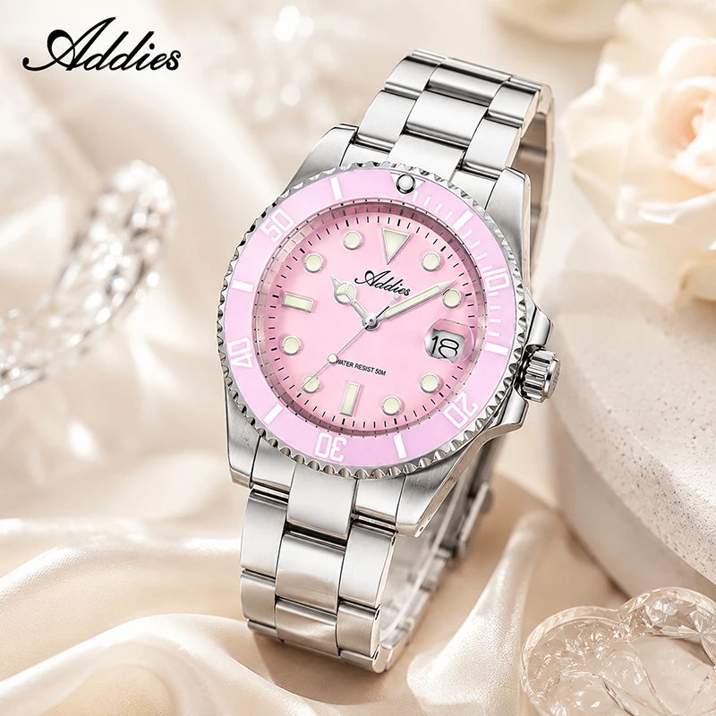 ADDIES Nouvelle montre à quartz de luxe pour femmes, nouvelle montre de luxe 36 mm GM12 en acier inoxydable, étanche 5 bars, montres pour femmes d'affaires, lumineuses