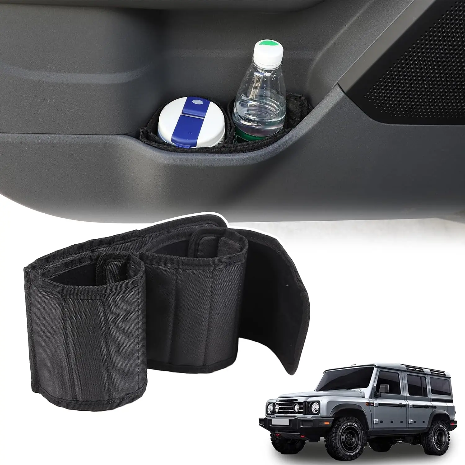 

Car Door Panel Storage Water Cup Shock-Proof Belt Kit For Ineos Grenadier 2020-2024 Beverage Bottle Anti Slip Pad Accessories