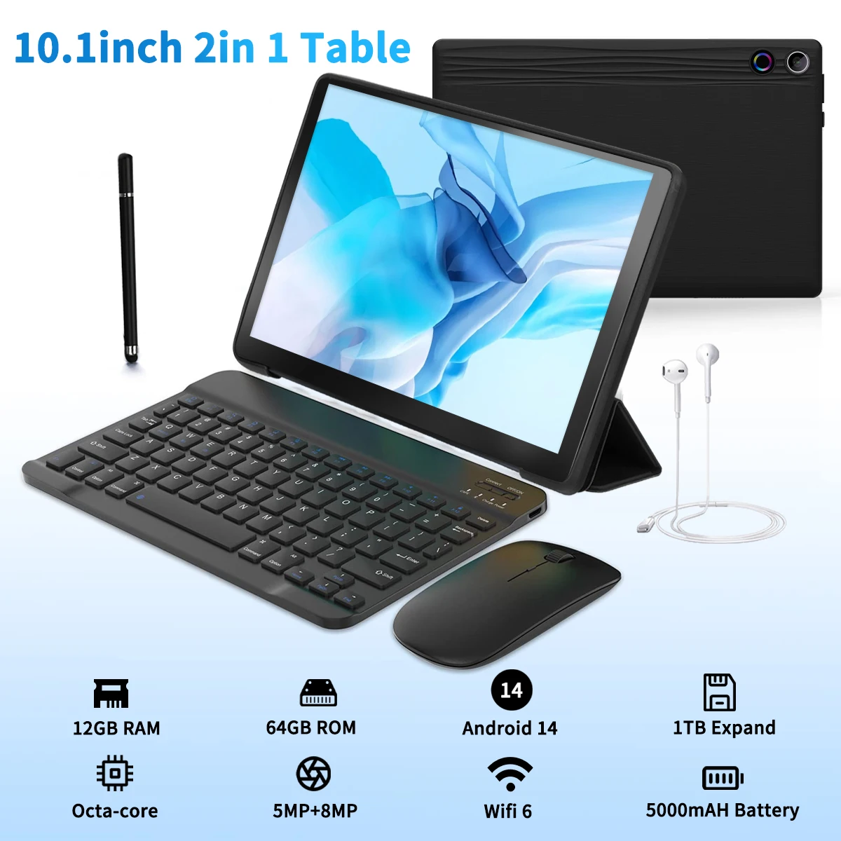 10-дюймовый планшет A10L, Android 14, 12 Гб ОЗУ, 64 Гб ПЗУ, 1 ТБ, расширенный WiFi6, разблокировка по лицу, HD IPS экран, клавиатура, мышь, стилус для ПК, Подарочный планшет