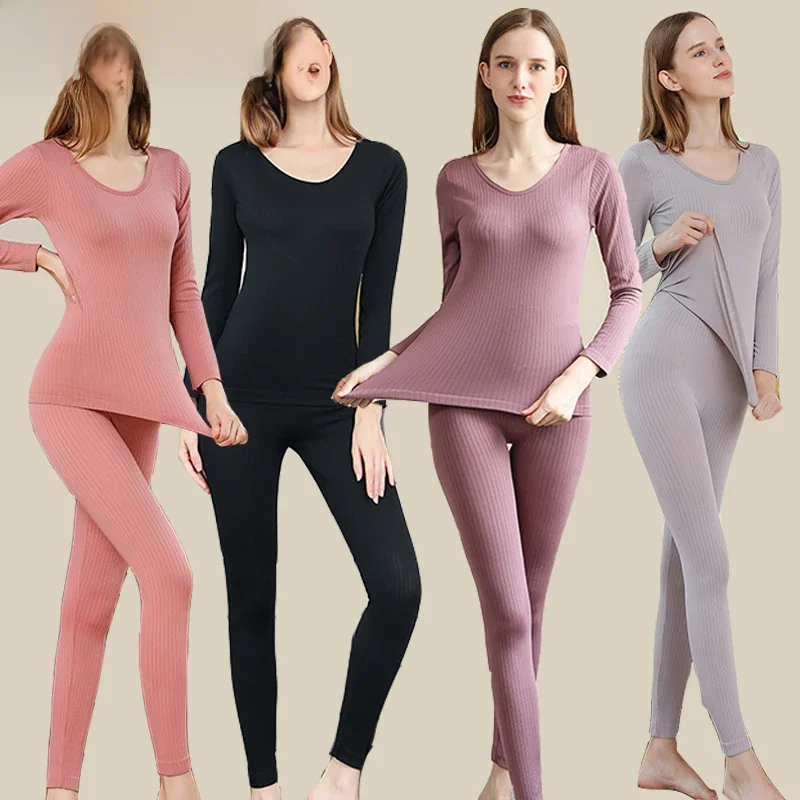 1 ensemble de sous-vêtements thermiques chauds, intimes Sexy pour dames, ensembles longs en forme de femmes, col moyen, vêtements de mise en forme thermique