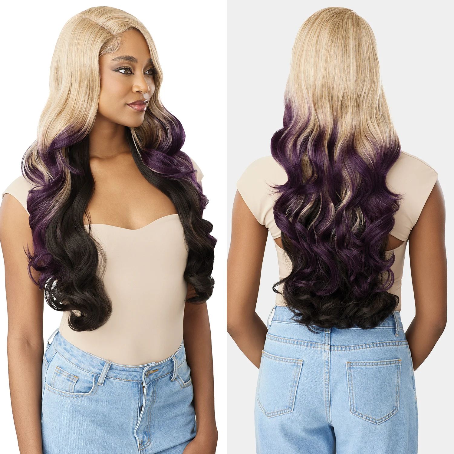 Outre HD Lace Front Peruca Sintética Sem Cola Color Bomb Birkley