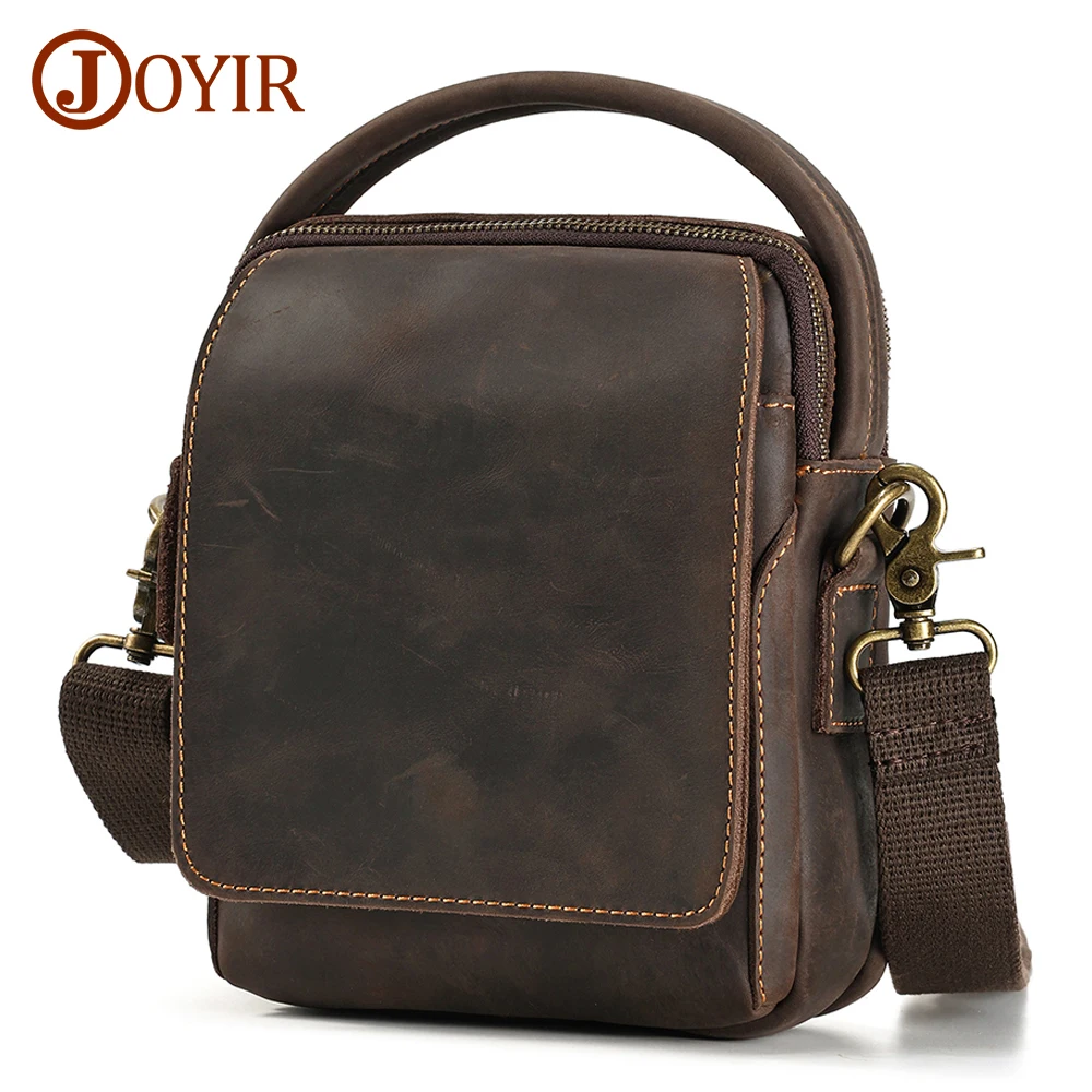 JOYIR Crazy Horse skórzana mała torba kurierska dla mężczyzn w stylu Vintage Crossbody na ramię torby dla kobiet 7.9 "iPad praca biznes torba podróżna