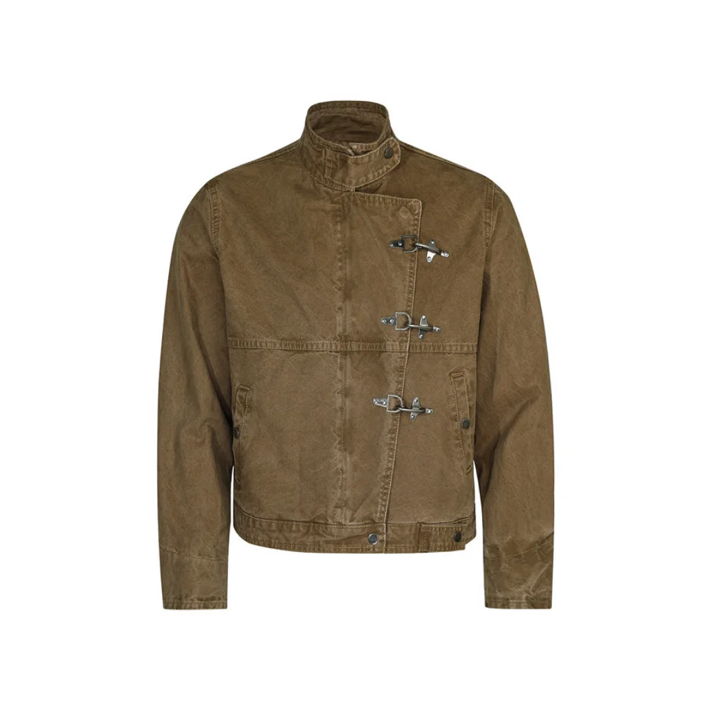 Vintage PLA Motorcycle Style Jacket Brown for Outdoor & Streetwear, Chinese Army Jacket, Inspired Retro Washed Field Cloth