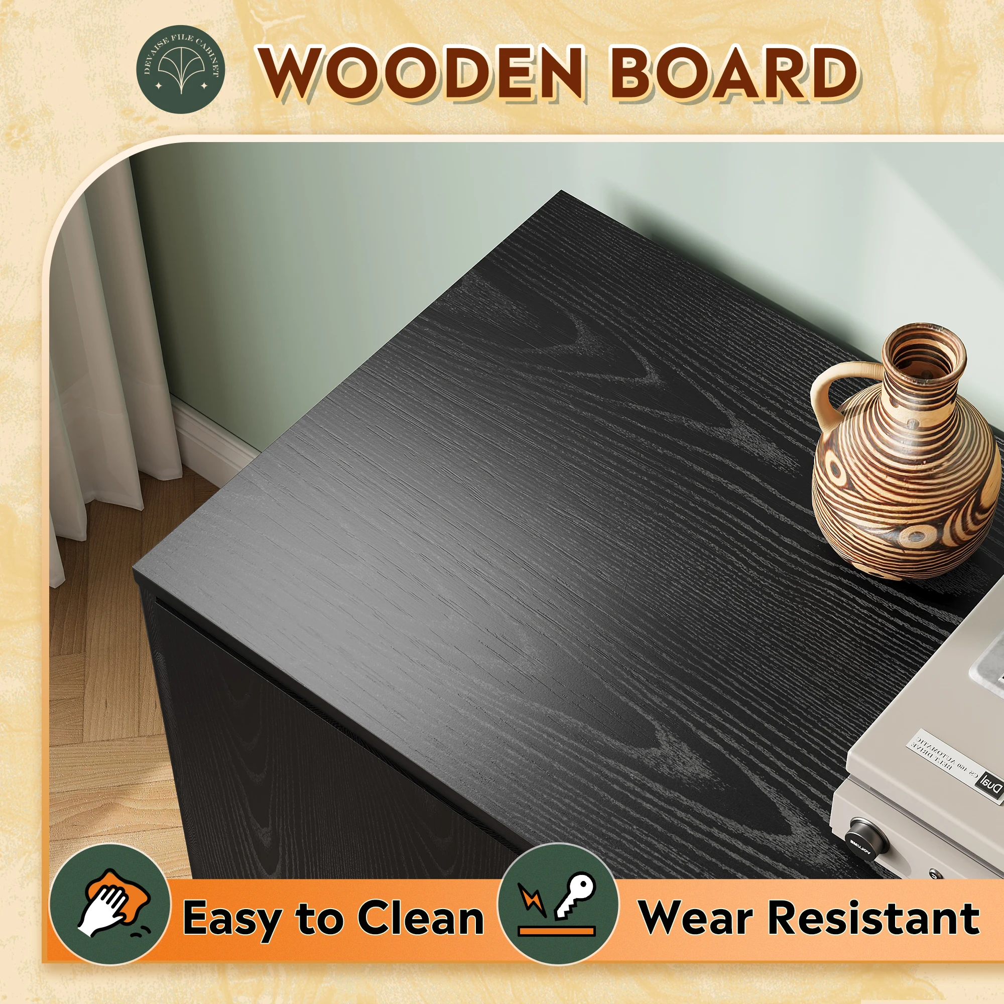 GALAXHERO مكتب قفل خزانة الملفات 1 درج الخشب الجانبي خزانة الملفات عجلات حامل الطابعة رفوف التخزين المفتوحة مكتب المنزل