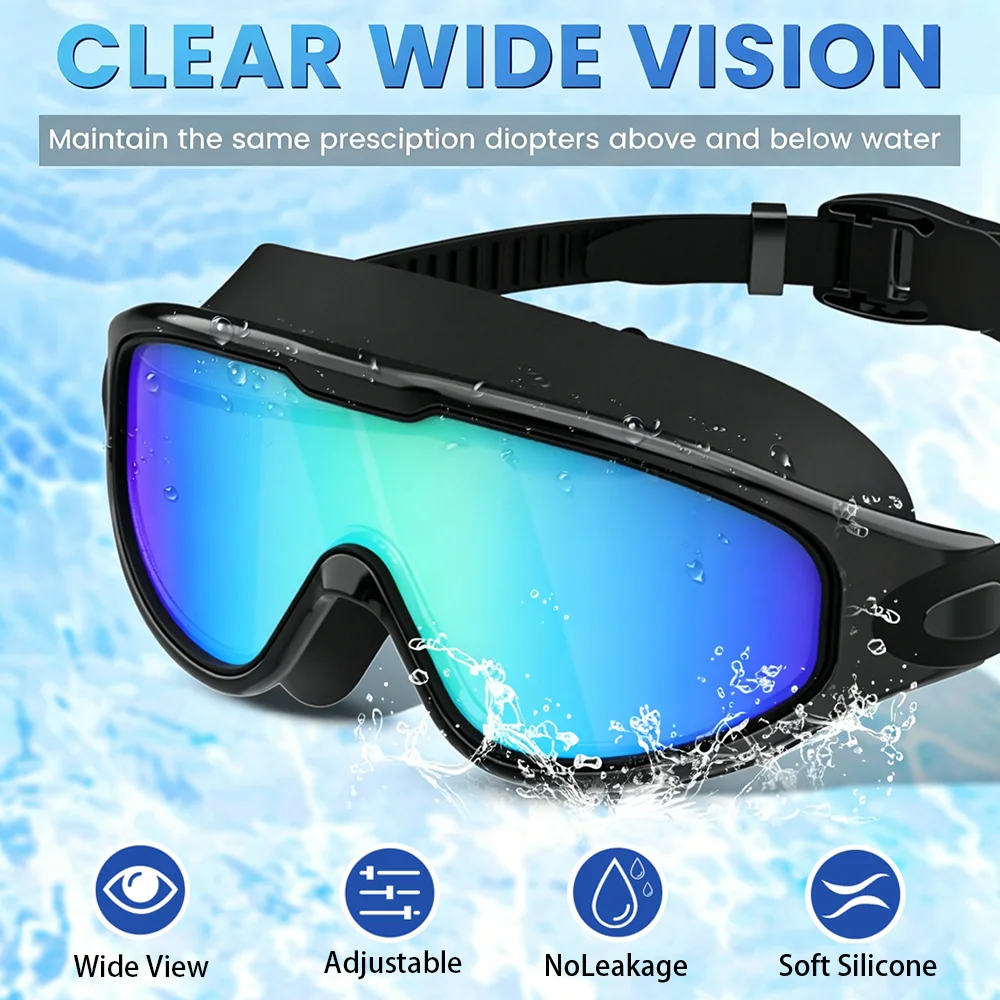 Swimming Goggles Wide View Swim Glasses No Leaking Anti-Fog UV Protection 180° Clear Vision Pool Goggles Adult Men Women Youth