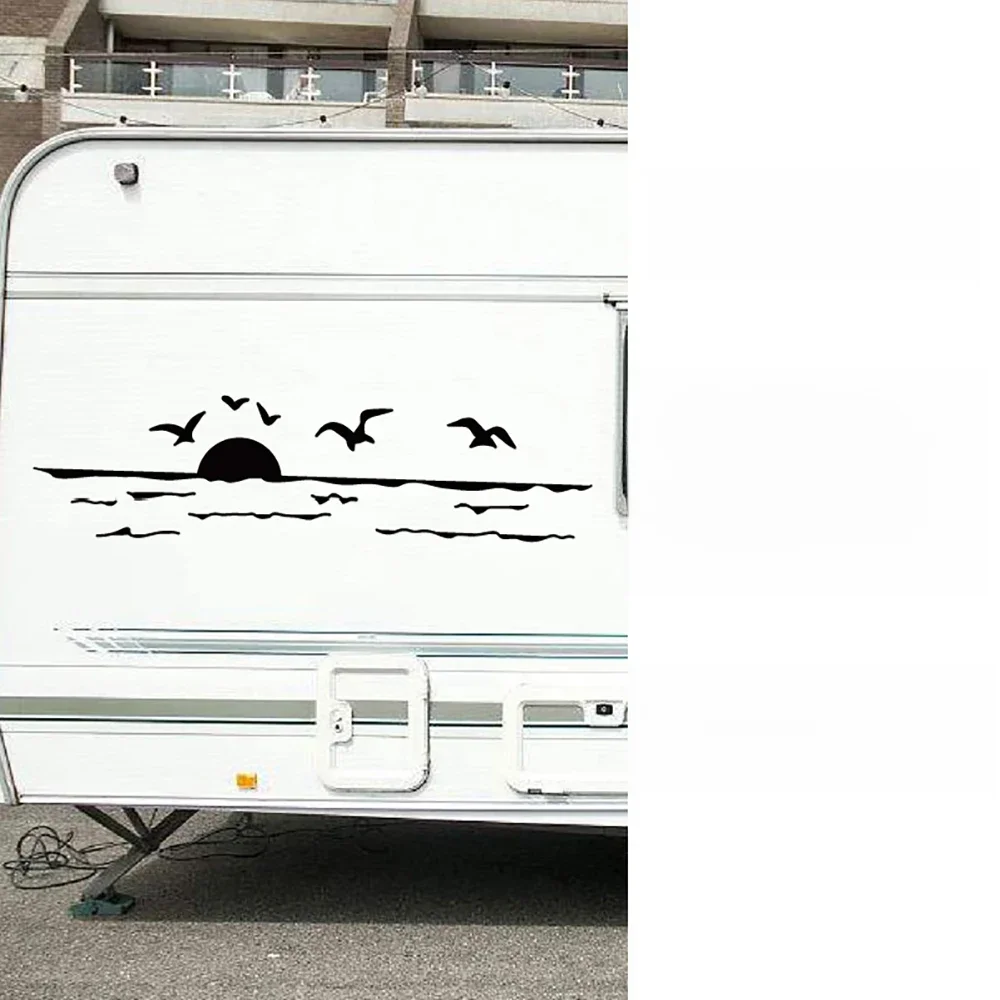 Pour camping-car RV décalcomanie vague vinyle autocollant plage coucher de soleil décalcomanies voiture fenêtre décoration, coucher de soleil sur océan scène autocollants ordinateur portable décor