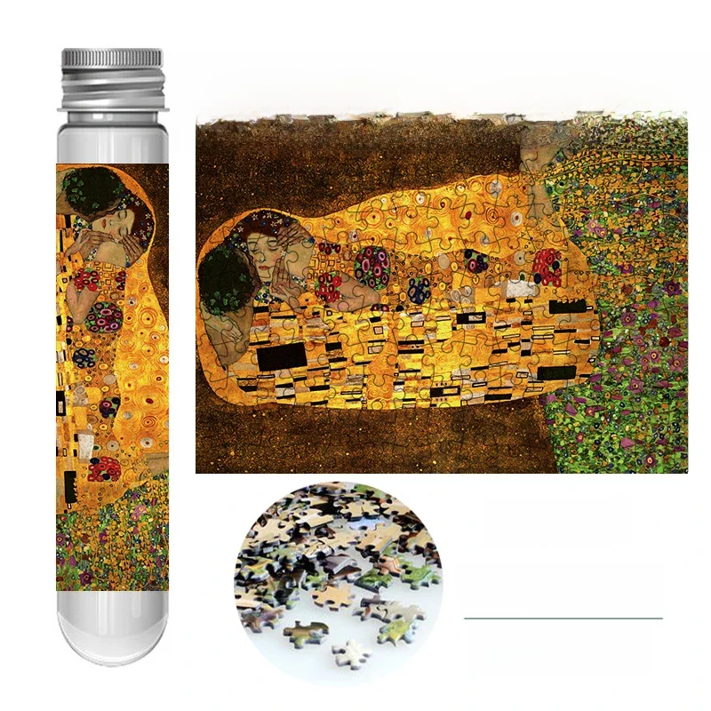 150szt Mini probówka Puzzle Pocałunek Gustav Klimt Słynny obraz Zabawna gra edukacyjna Wyświetlacz ścienny Prezenty urodzinowe Festiwal — zdjęcie 2