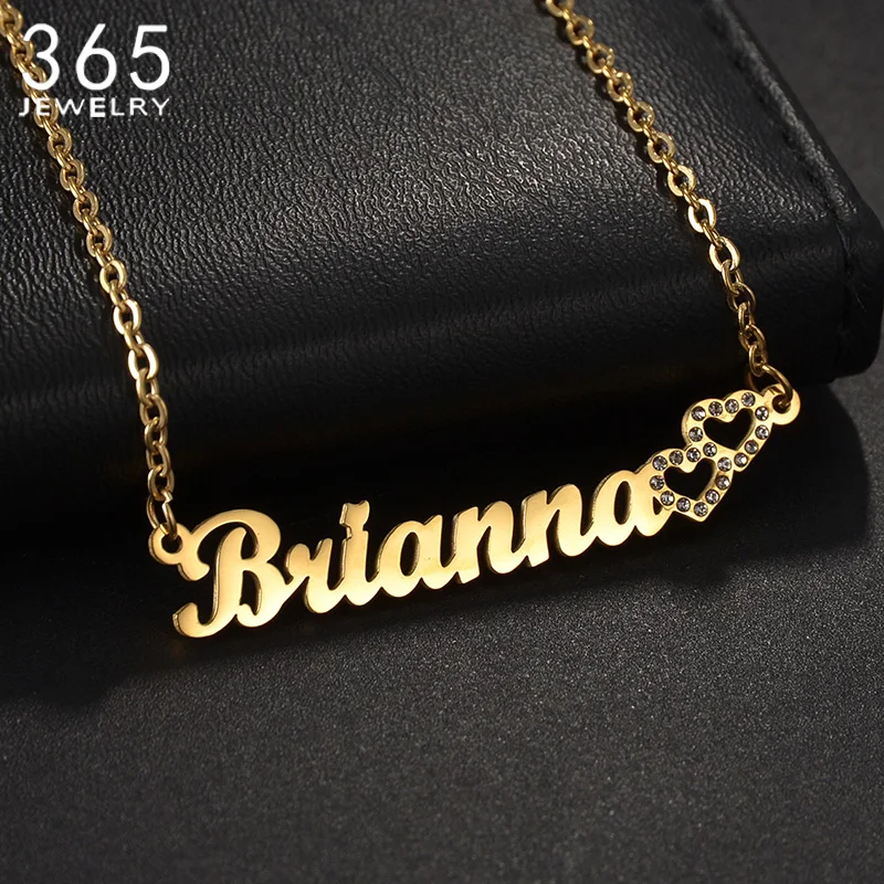 

Fashion Women Necklace Custom Name Chains Stainless Steel Hollow Heart Full Stone Necklaces Jewelry Birthday Gift Fine Chain