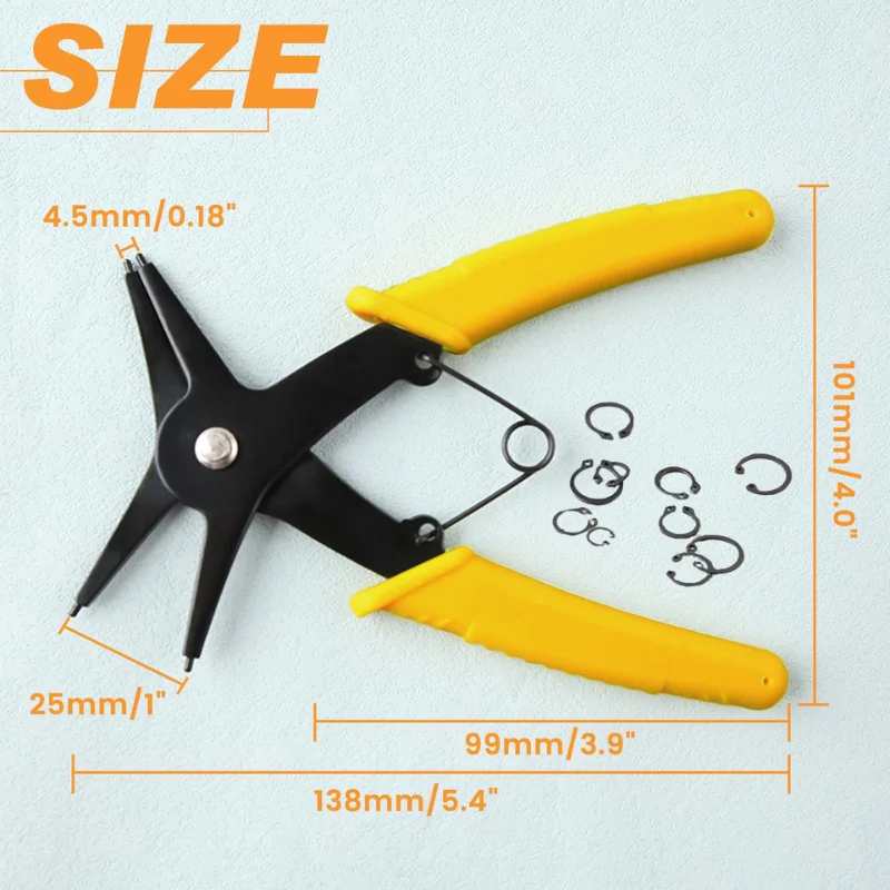 كماشة حلقية للقفل الداخلي والخارجي ، مزيل حلقات القفل ثنائي الغرض ، 2 في 1 ، 10: 40