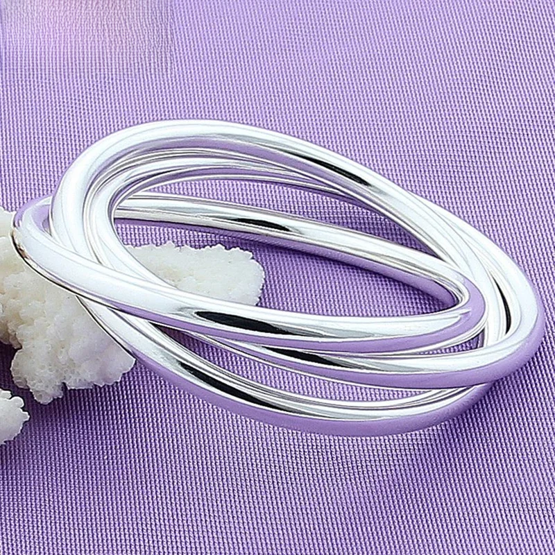 DOTEFFIL 925 Sterling Silver Three Lines Smooth Bangle Bransoletka dla kobiet Mężczyzna Moda Biżuteria ślubna zaręczynowa — zdjęcie 2