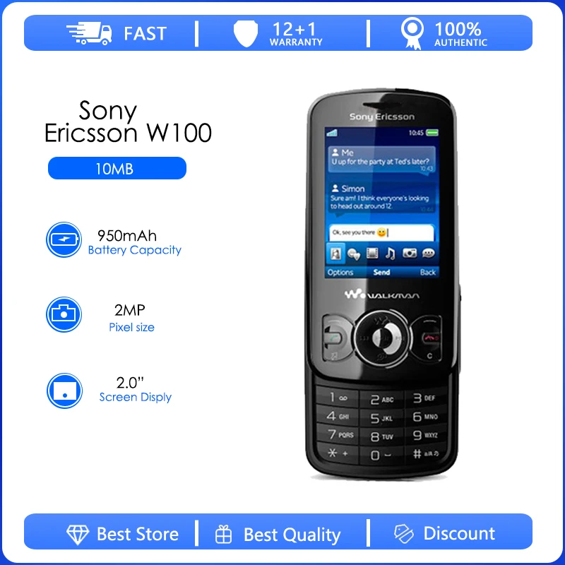 Sony Ericsson W100 Refurbished-Original Unlocked W100 Mobile Phone 2MP  FM W100 Cell Phone Free shipping