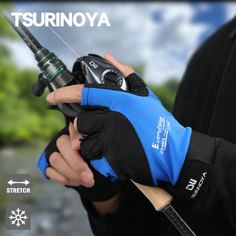 TSURINOYA Ice Fabric Anti-slip Fishing Gloves Outdoor Sports Breathable Cycling Bike Bicycle Camping Hiking Fingerless Glove