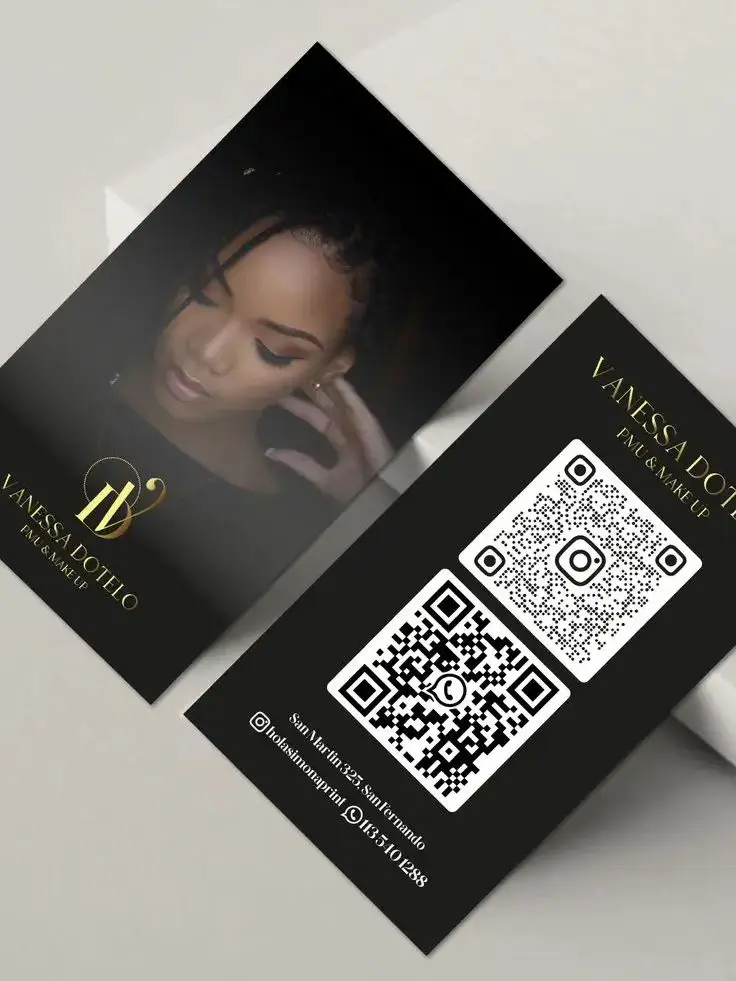 Custom business photocards Golden Black gift card with Socialmedia QR code for Nails Beautysmall business Personalized Thank You