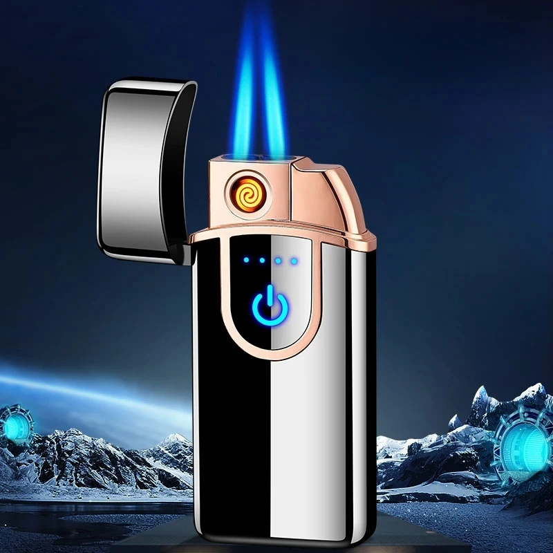 

New Metal Touch Sensing Gas Electric Dual Use Lighter Creative USB Coil Cigarette Lighter Outdoor Windproof Two Turbo Lighter