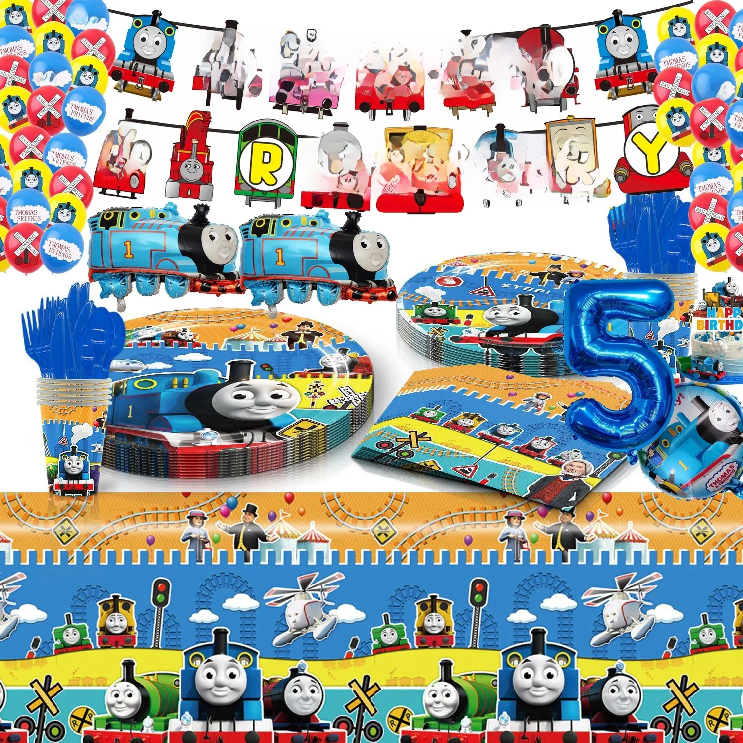 Thomas le Train décorations d'anniversaire Thomas et ses amis vaisselle jetable Train ballons nappe tasse bannière jouet de fête