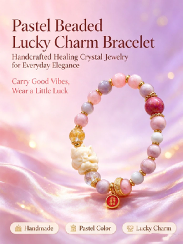 Elegant Fox Beaded Wrist Bracelet, Enamel Red Coin Charm, Hand Selected Smooth Beads, Spiritual Energy Bracelet, Women Birthday Holiday Gift
