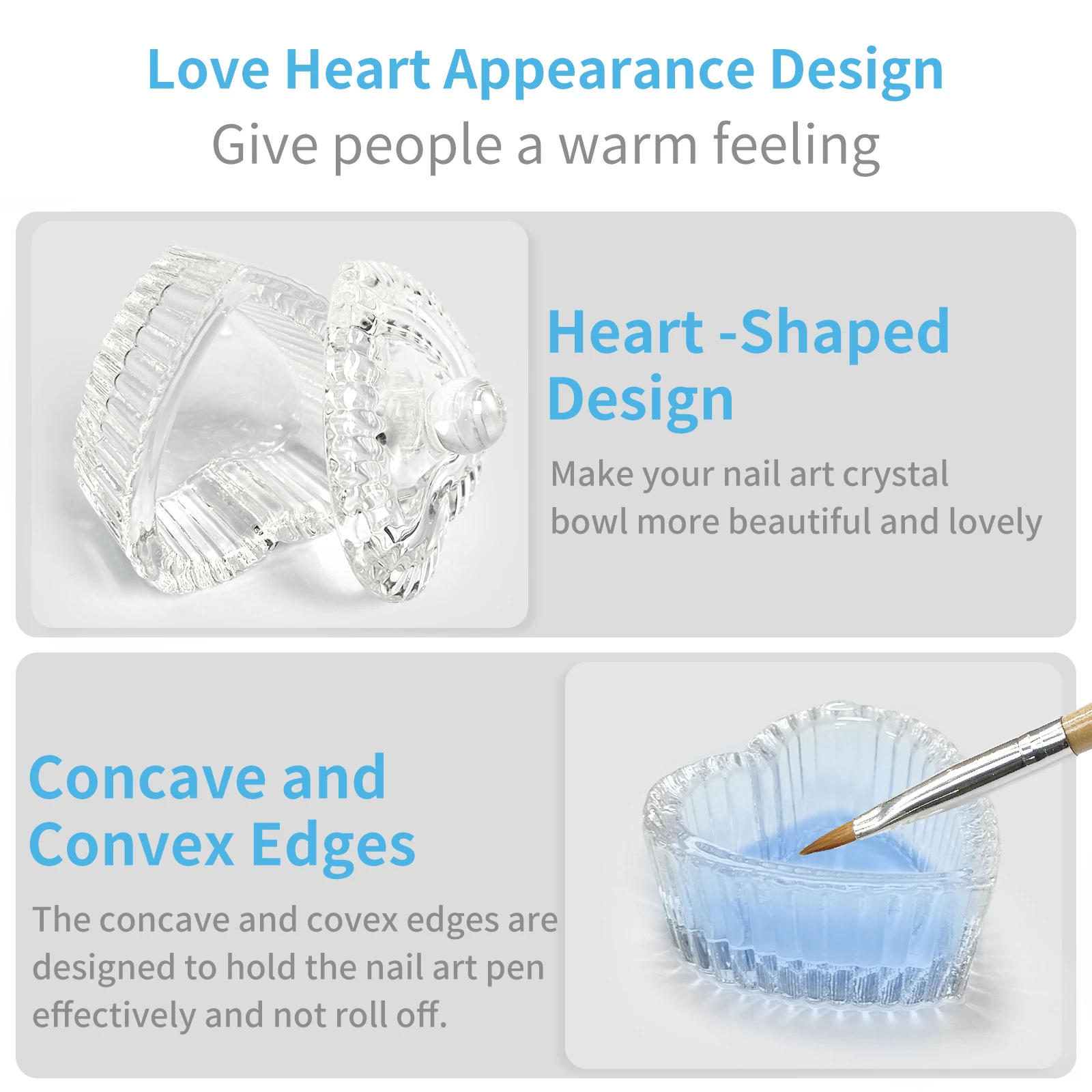 1pcs Crystal Glass Nail Cup Acrylic Liquid Powder Glass Dappen Dish Heart Shape Clear Bowl Nail Powder Holder DIY Manicure Tools
