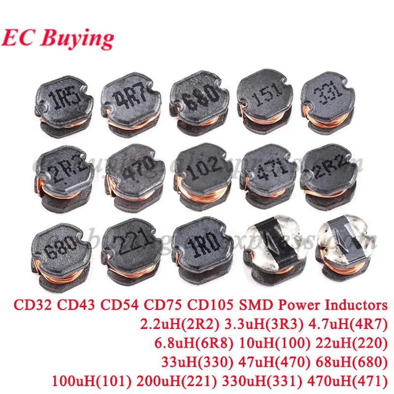 10-50 шт. силовые индукторы SMD CD32 CD43 CD54 CD75 CD105 2,2uH 3,3uH 4,7uH 6,8uH 10uH 100uH 150UH 220UH 330UH 470UH 680UH 1000UH