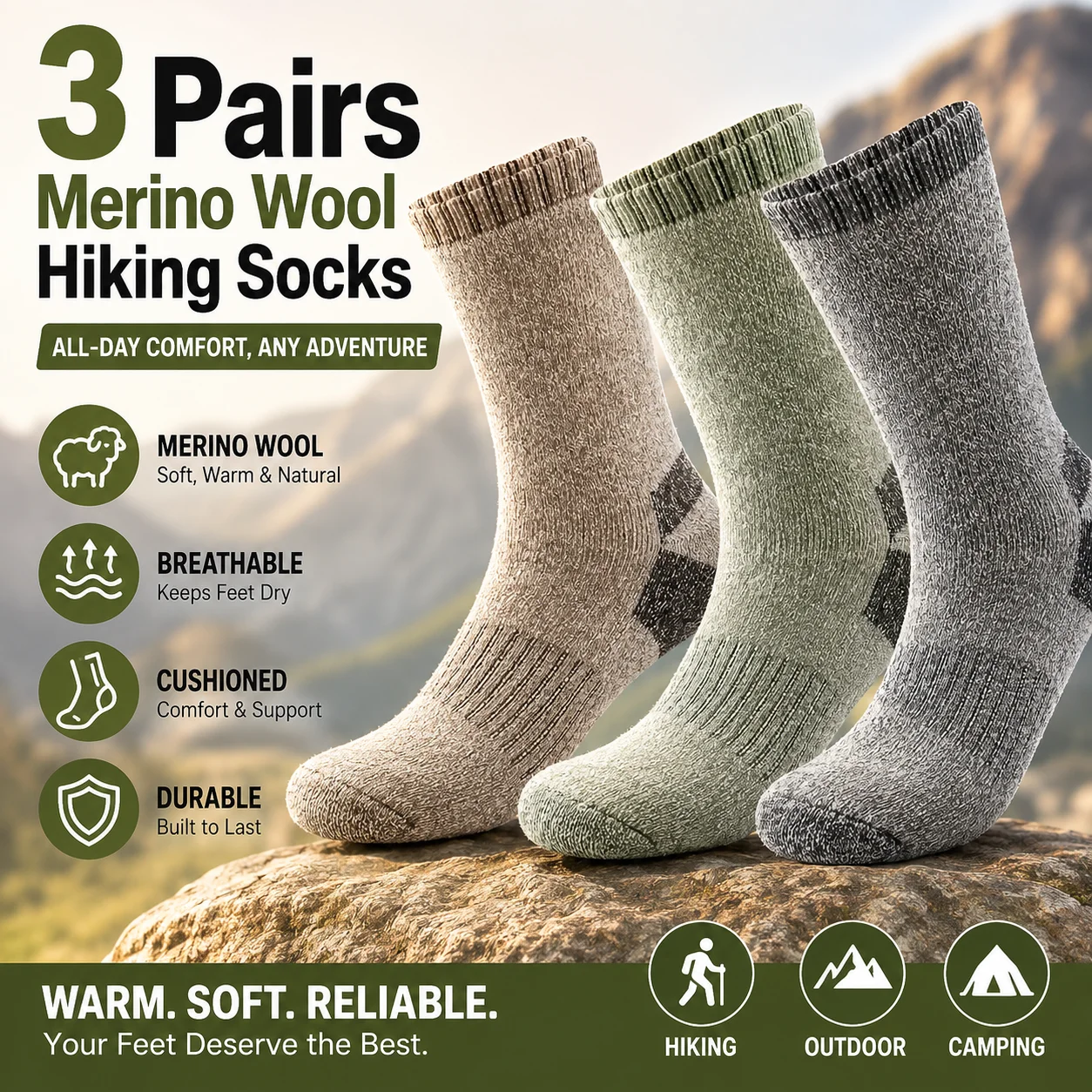 Merino Wool Hiking Socks 3 Pai - Thermal Sock Wool recension och pris