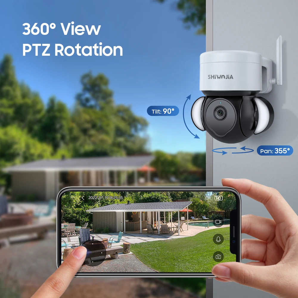 SHIWOJIA 8MP Tuya Smart Life Camera Floodlight Security Camera AI Human Motion Detection Color Night Vision 2 Way Audio IP65