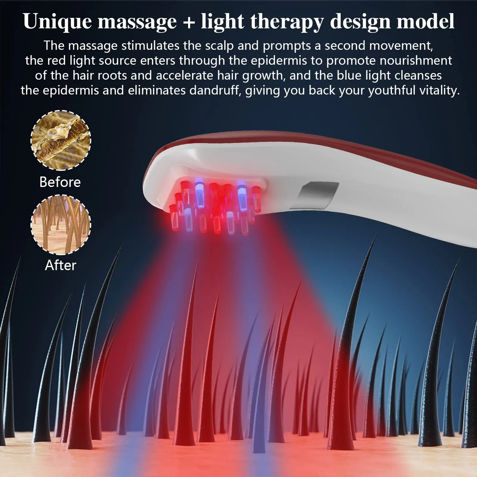 Laser Hair Growth Comb Red Blue Light Therapy Anti Hair Loss Massage Brush 650nm 470nm Scalp Care Hair Regenerate Follicle Activ